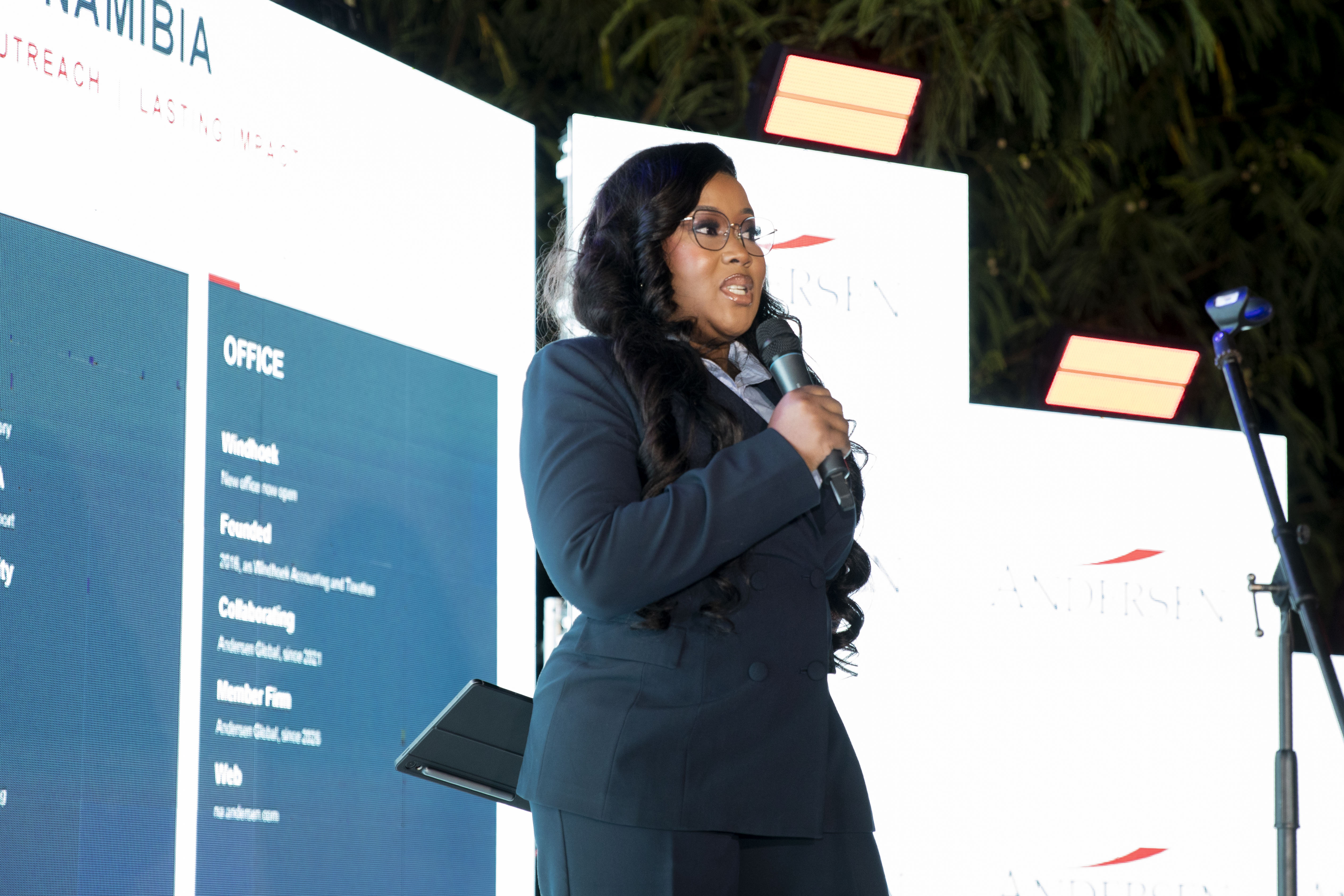 Bernadedt Kandenge speaking at the Andersen in Namibia launch event